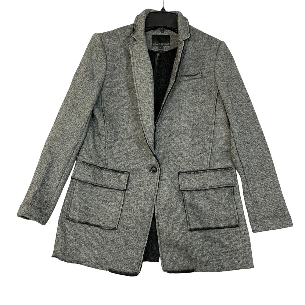 Banana Republic Women's 8 Gray Wool Blend Blazer Coat Raw Edge Trim Pocket